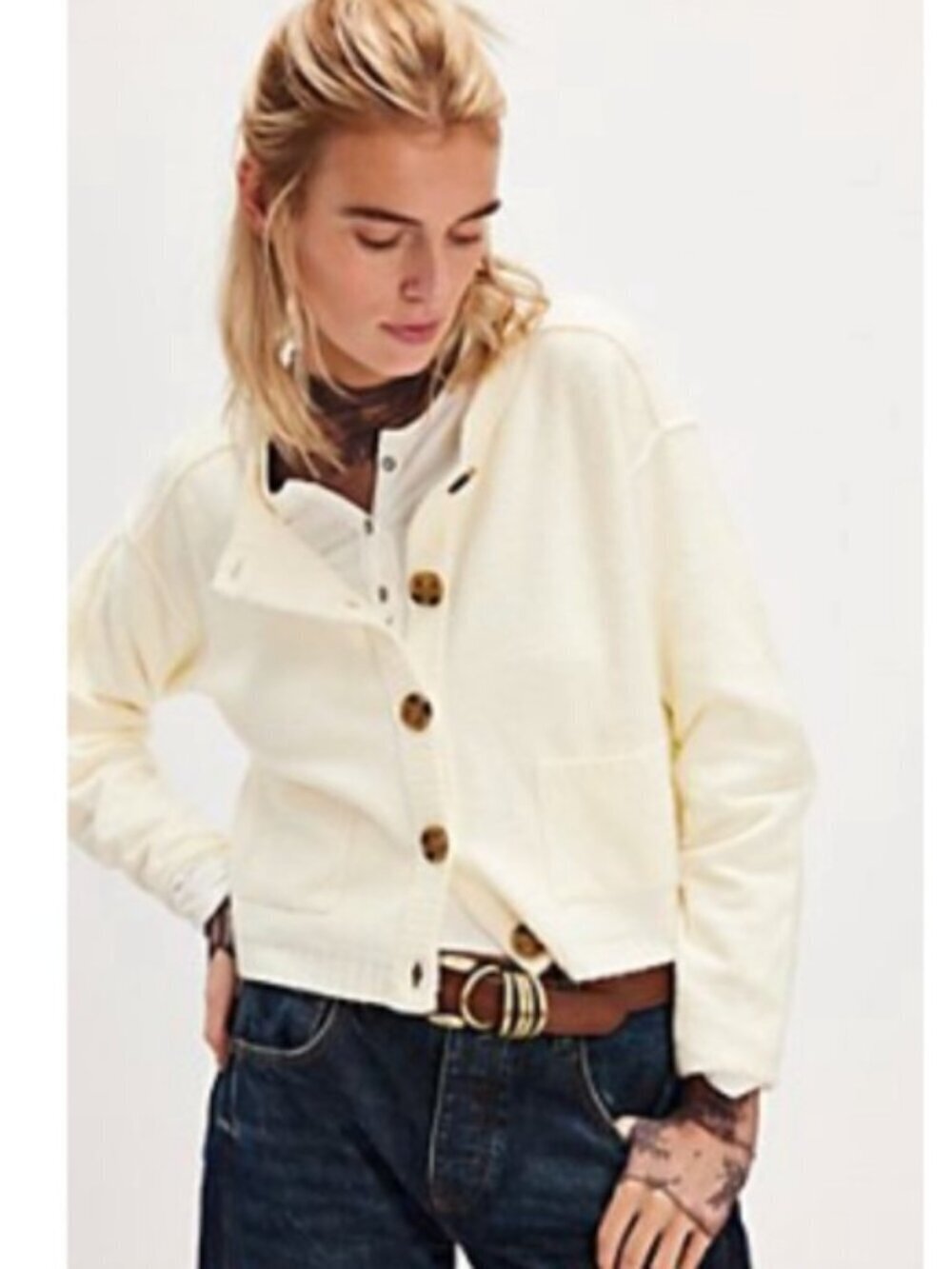 FREE PEOPLE Women’s Luna Cardigan Sweater Cream Size Medium